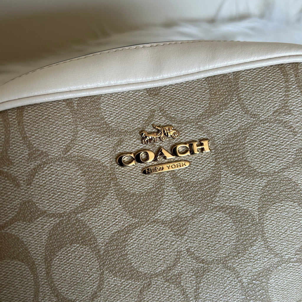 Coach Mini Jamie Light Khaki Chalk Signature Canvas Camera Bag Good