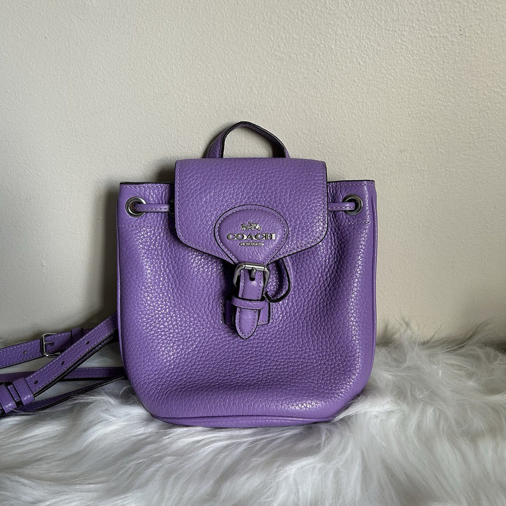 Coach Amelia Mini Purple Pebbled Leather Backpack Excellent