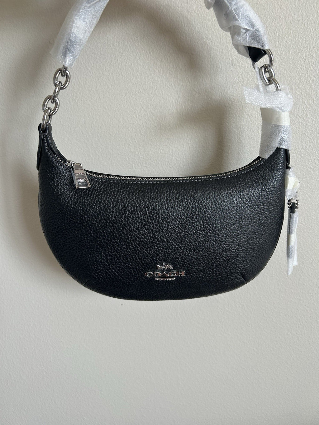 NWT Coach Mini Payton Bag Pebble Leather Silver/Black