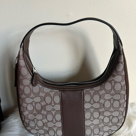Coach Carmen Brown Signature Canvas Leather Shoulder Bag Excellent