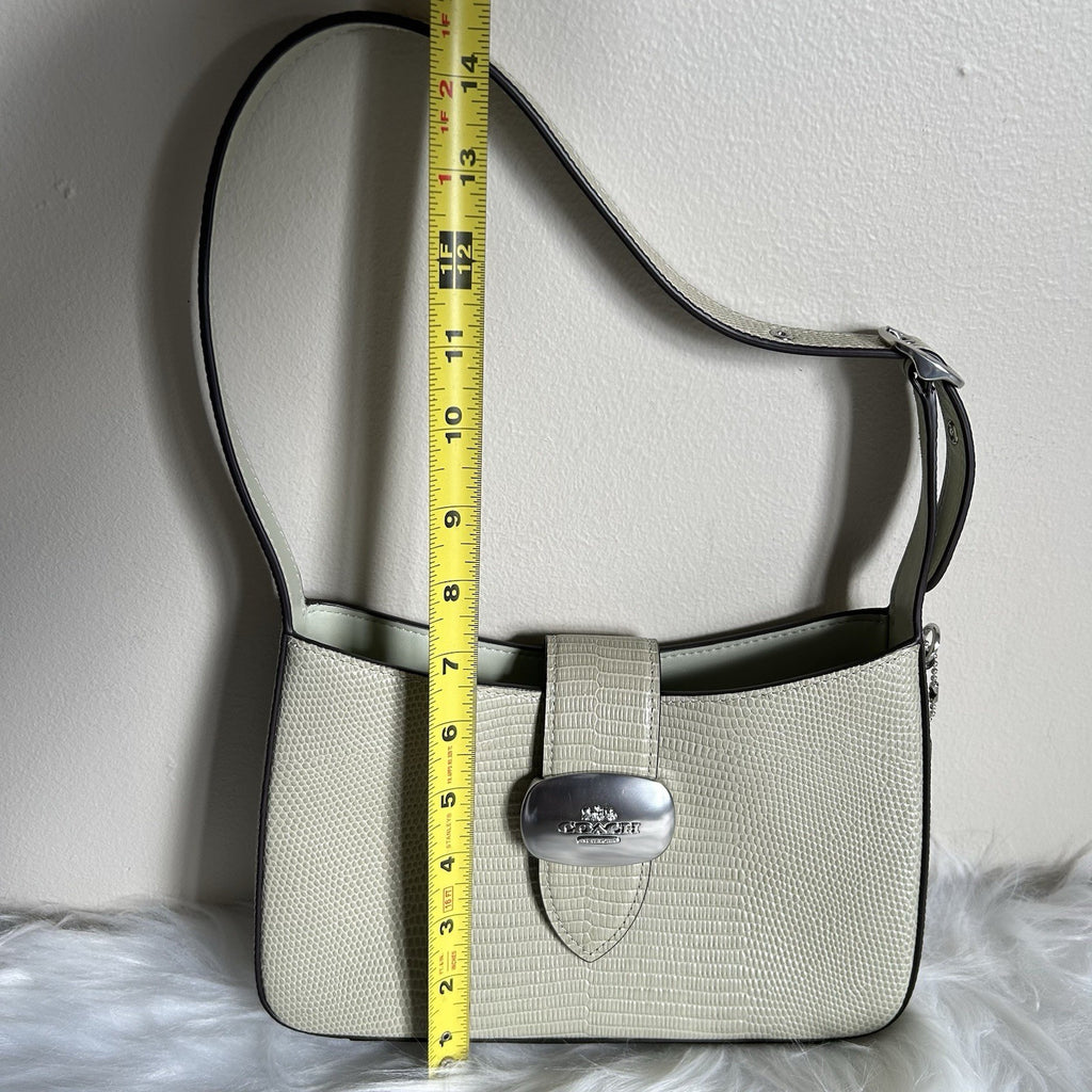 Coach Eliza Light Green Lizard Embossed Leather Shoulder Bag Excellent