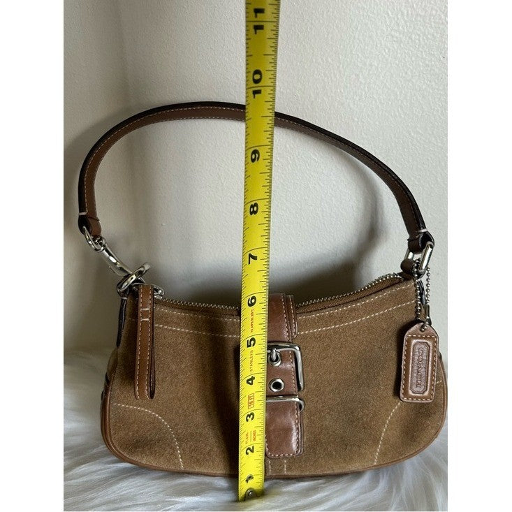 Coach Soho Hamptons Demi Camel Tan Suede Buckle Shoulder Bag 7558 Good