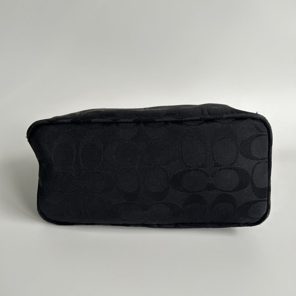 Coach Demi Black Signature Jacquard Canvas Leather Shoulder Bag 6044 Excellent