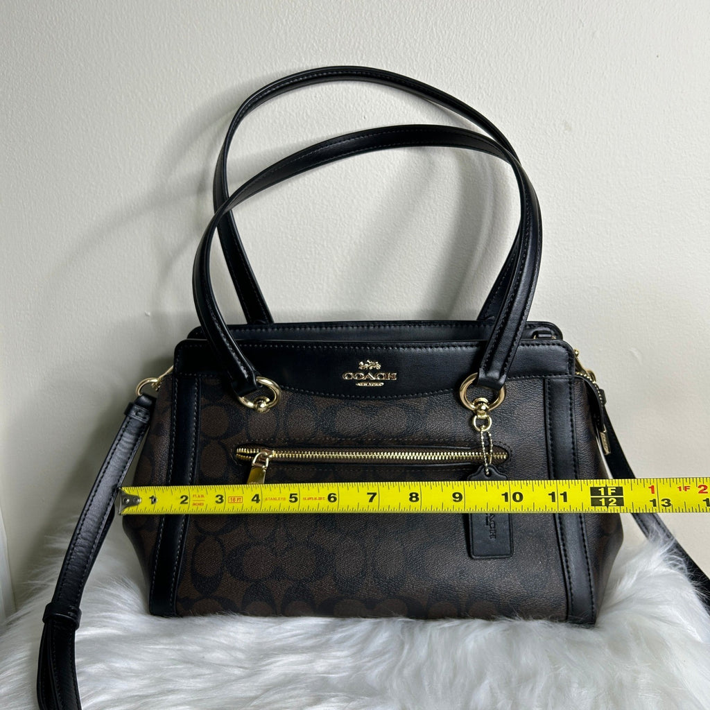 Coach Kailey Carryall Brown Black Signature Canvas Leather Bag Excellent
