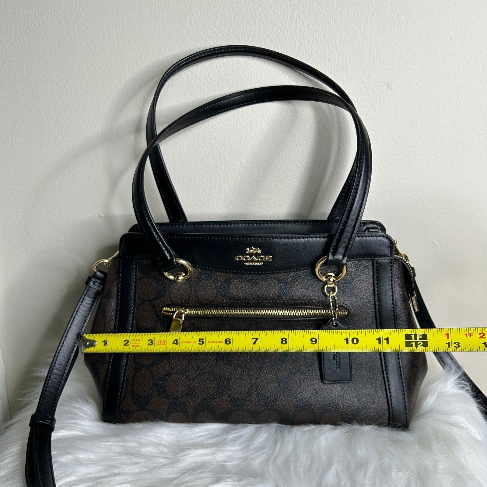 Coach Kailey Carryall Brown Black Signature Canvas Leather Bag Excellent