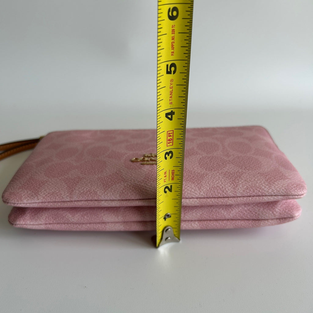 Coach CEF61 Powder Pink Signature Coated Canvas Double Zip Wristlet NEW
