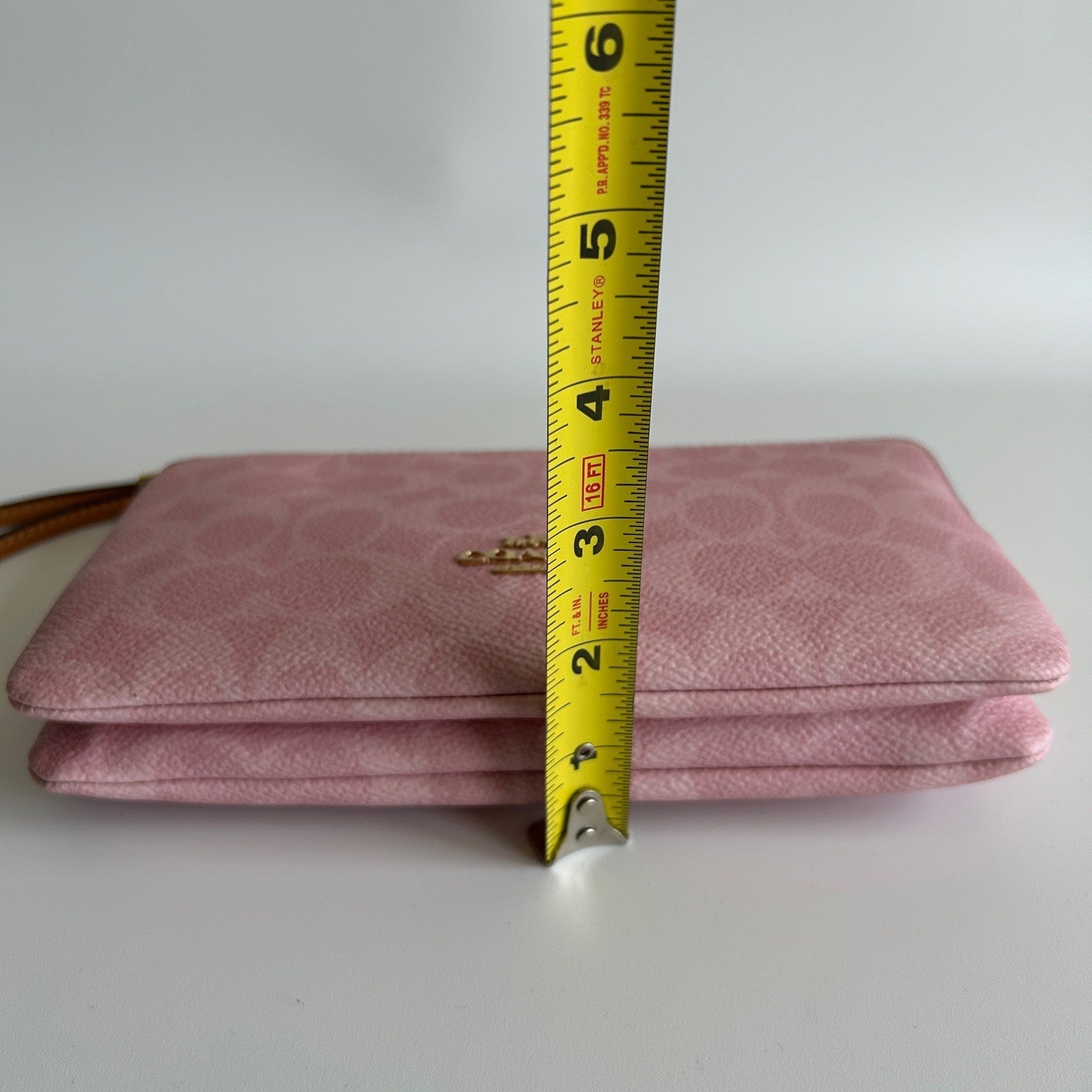 Coach CEF61 Powder Pink Signature Coated Canvas Double Zip Wristlet NEW