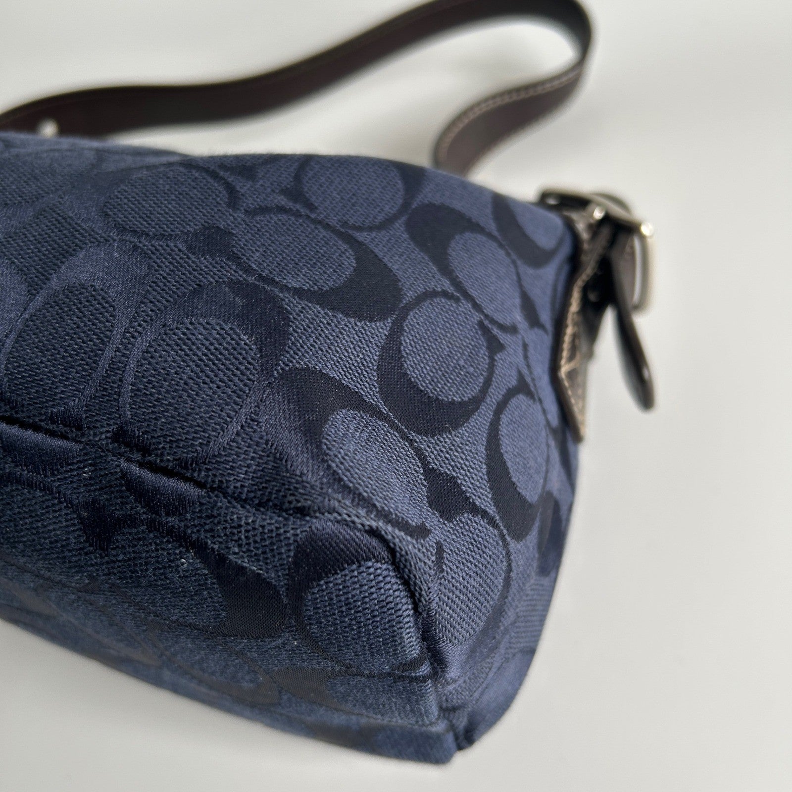 Coach Demi Bag Navy Blue Signature Canvas Leather Shoulder Bag Excellent