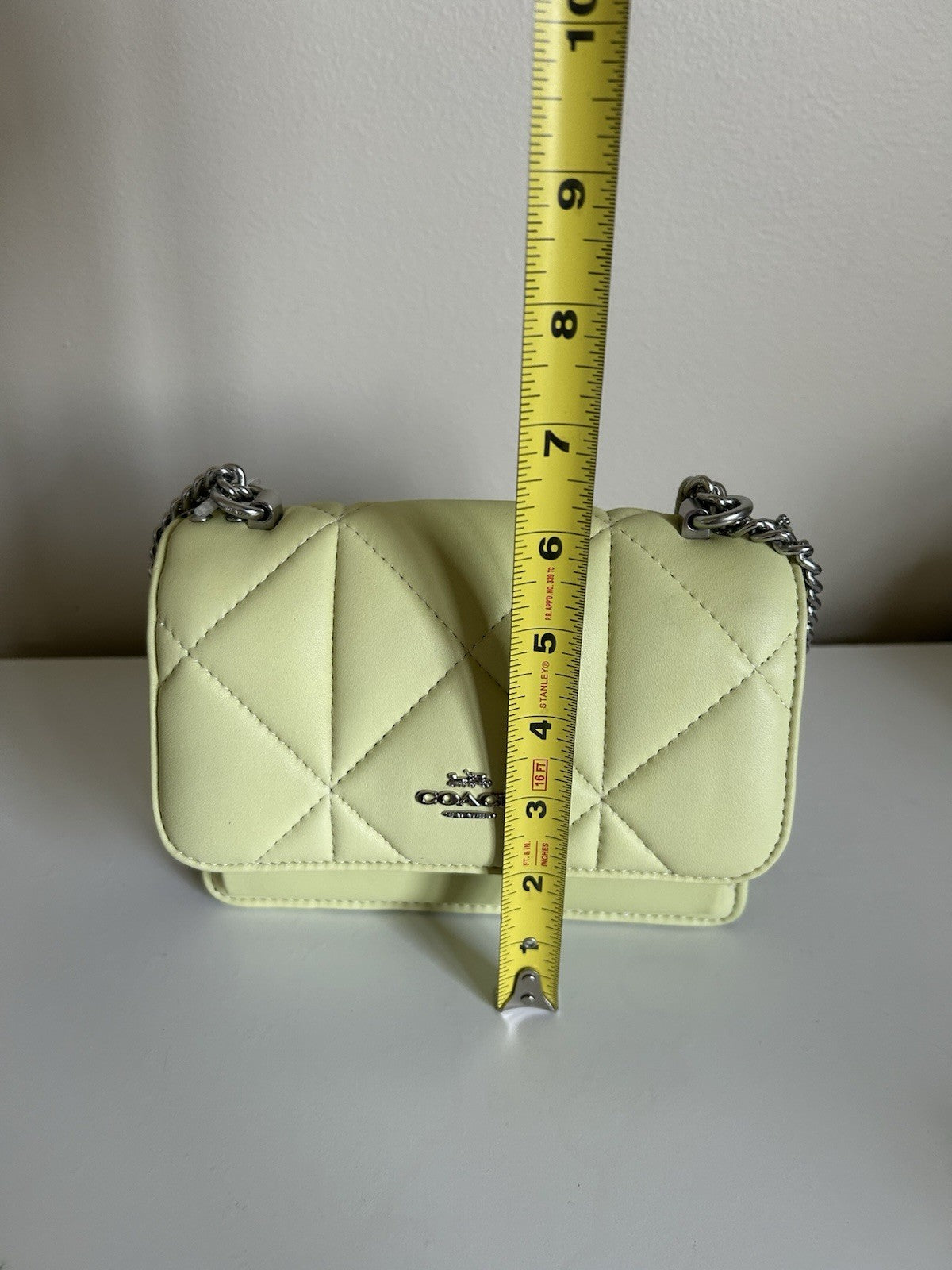 Coach Puffy Diamond Klare Pale Lime Leather Shoulder Bag NEW