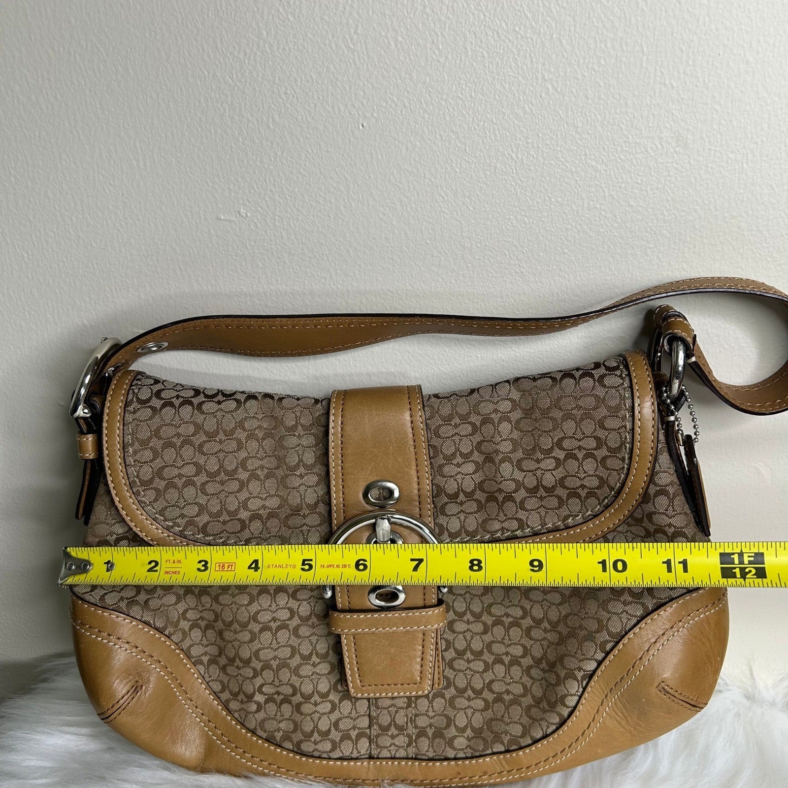Coach Soho Flap Brown Signature Canvas Leather Shoulder Bag F10926 Good