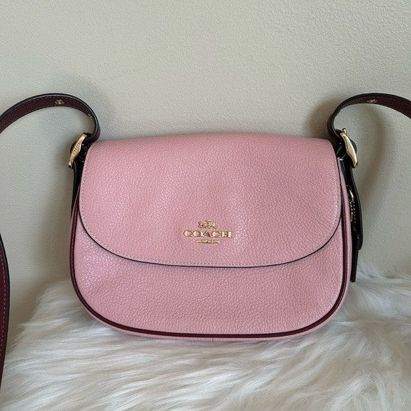 Coach Macie Saddle Bag Pink Pebbled Leather Shoulder Bag Excellent