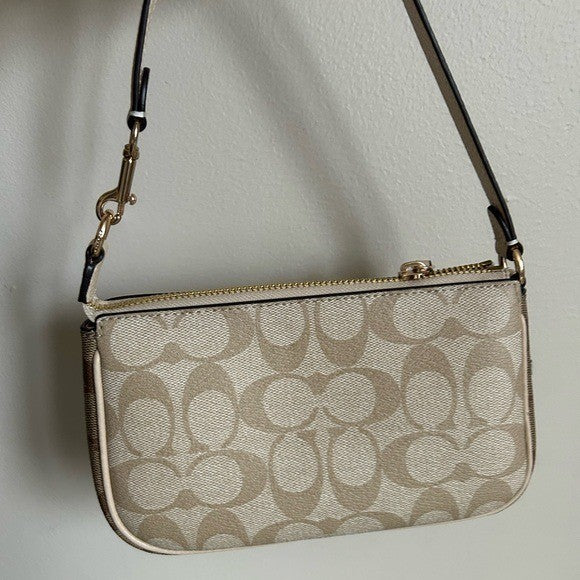 Coach Nolita 19 Light Khaki Ivory Signature Canvas Wristlet Bag Excellent