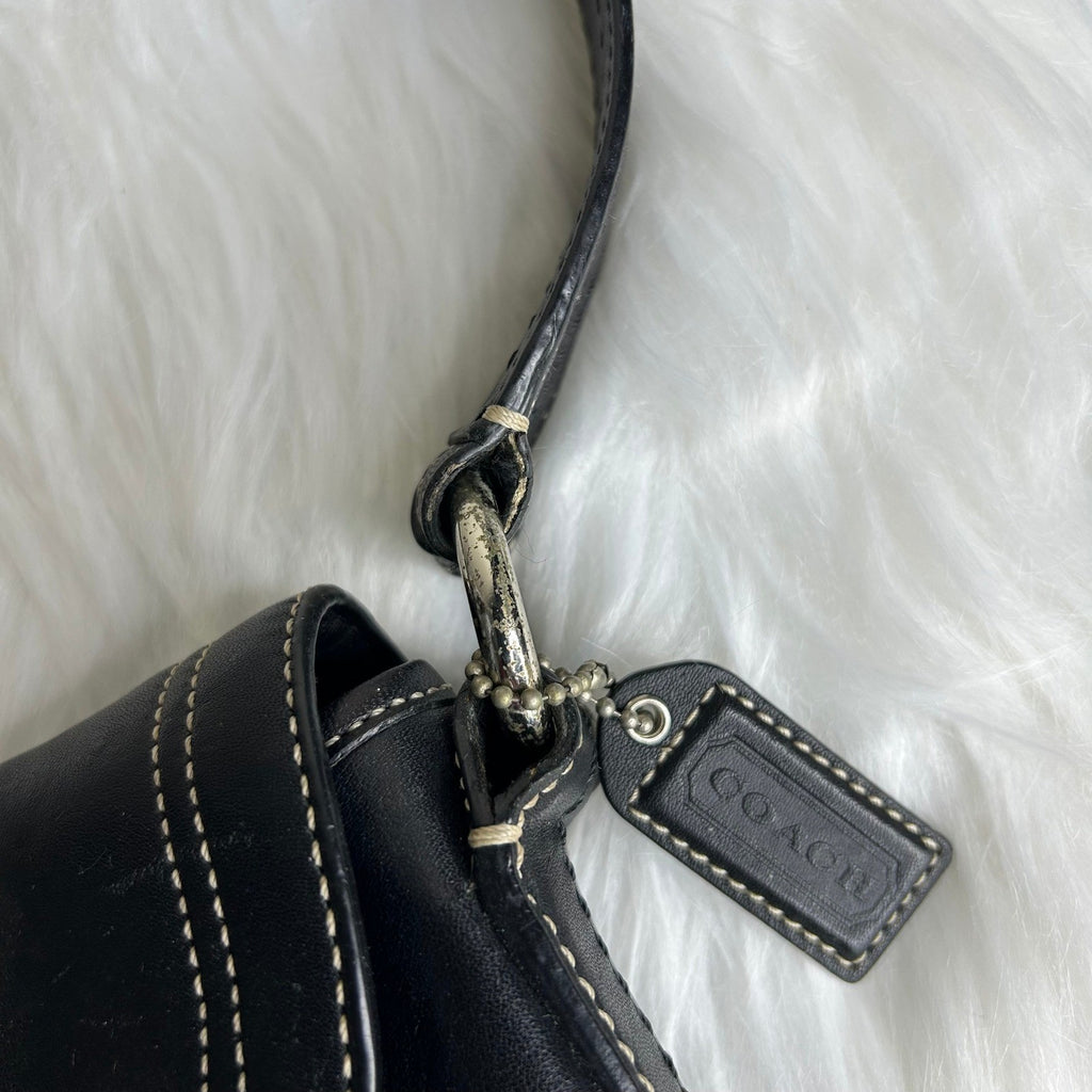 Coach Soho Black Leather Flap Shoulder Bag Good