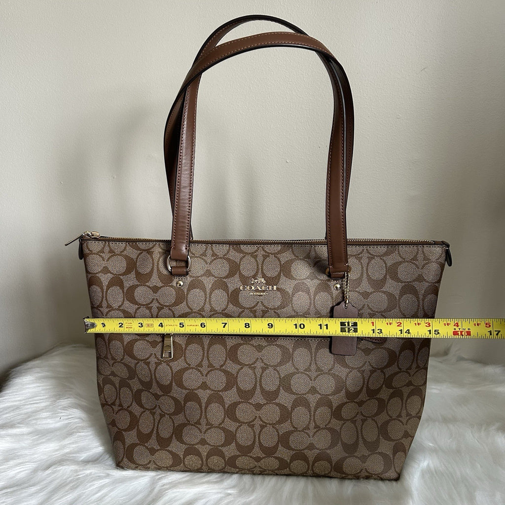 Coach Gallery Tote Khaki Saddle Signature Canvas Leather Shoulder Bag Excellent