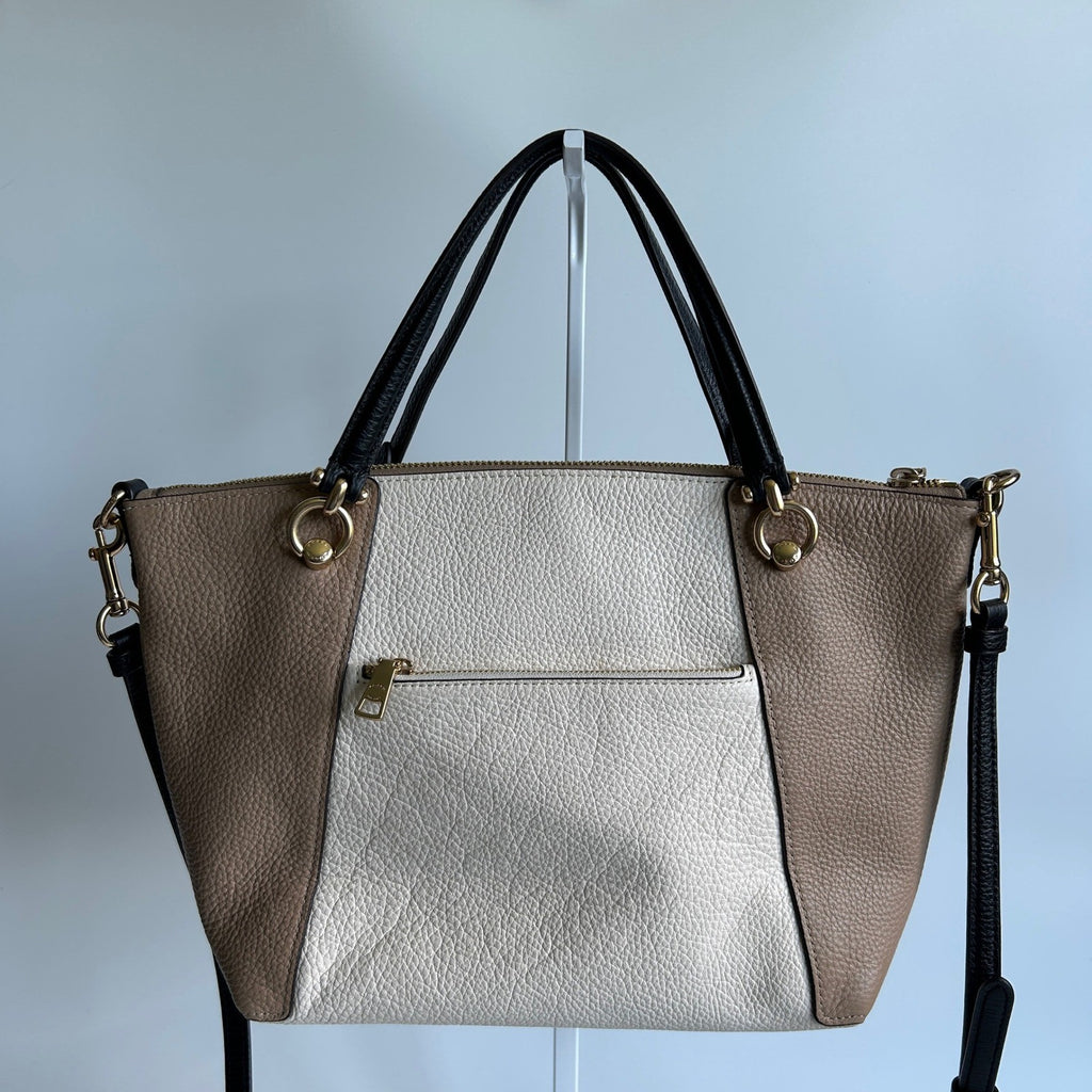 Coach Kacey Satchel Chalk Multi Pebbled Leather Bag Excellent
