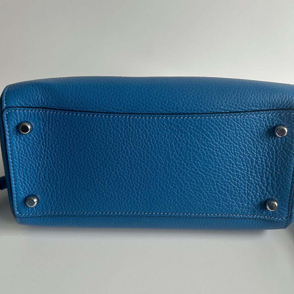 Coach Peanuts Rowan Blue Pebbled Leather Satchel Excellent