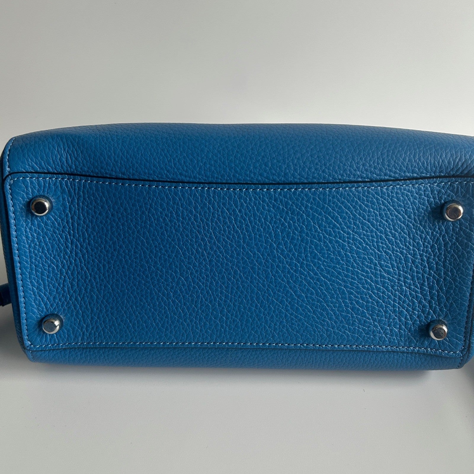 Coach Peanuts Rowan Blue Pebbled Leather Satchel Excellent
