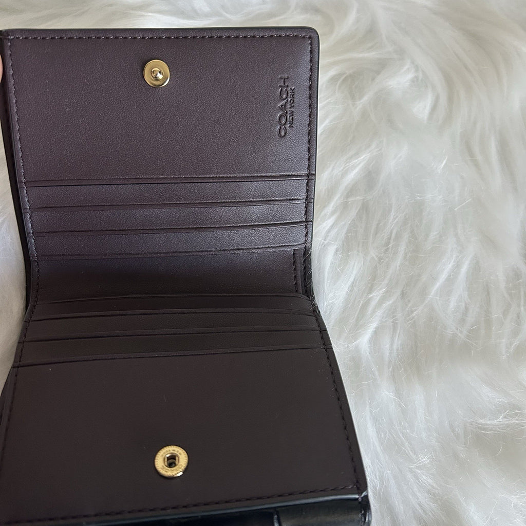 Coach Tabby Small Wallet Black Croc Embossed Leather Gold Excellent