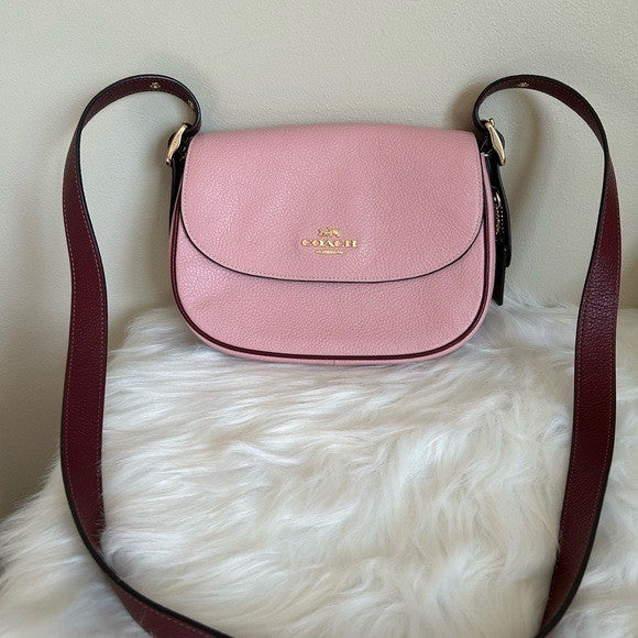 Coach Macie Saddle Bag Pink Pebbled Leather Shoulder Bag Excellent