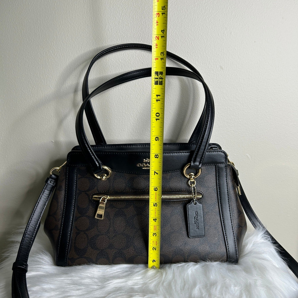 Coach Kailey Carryall Brown Black Signature Canvas Leather Bag Excellent