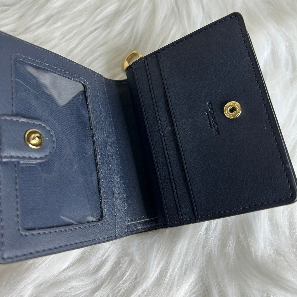 Coach Snap Wallet Midnight Denim Signature Canvas Leather C3321 Excellent