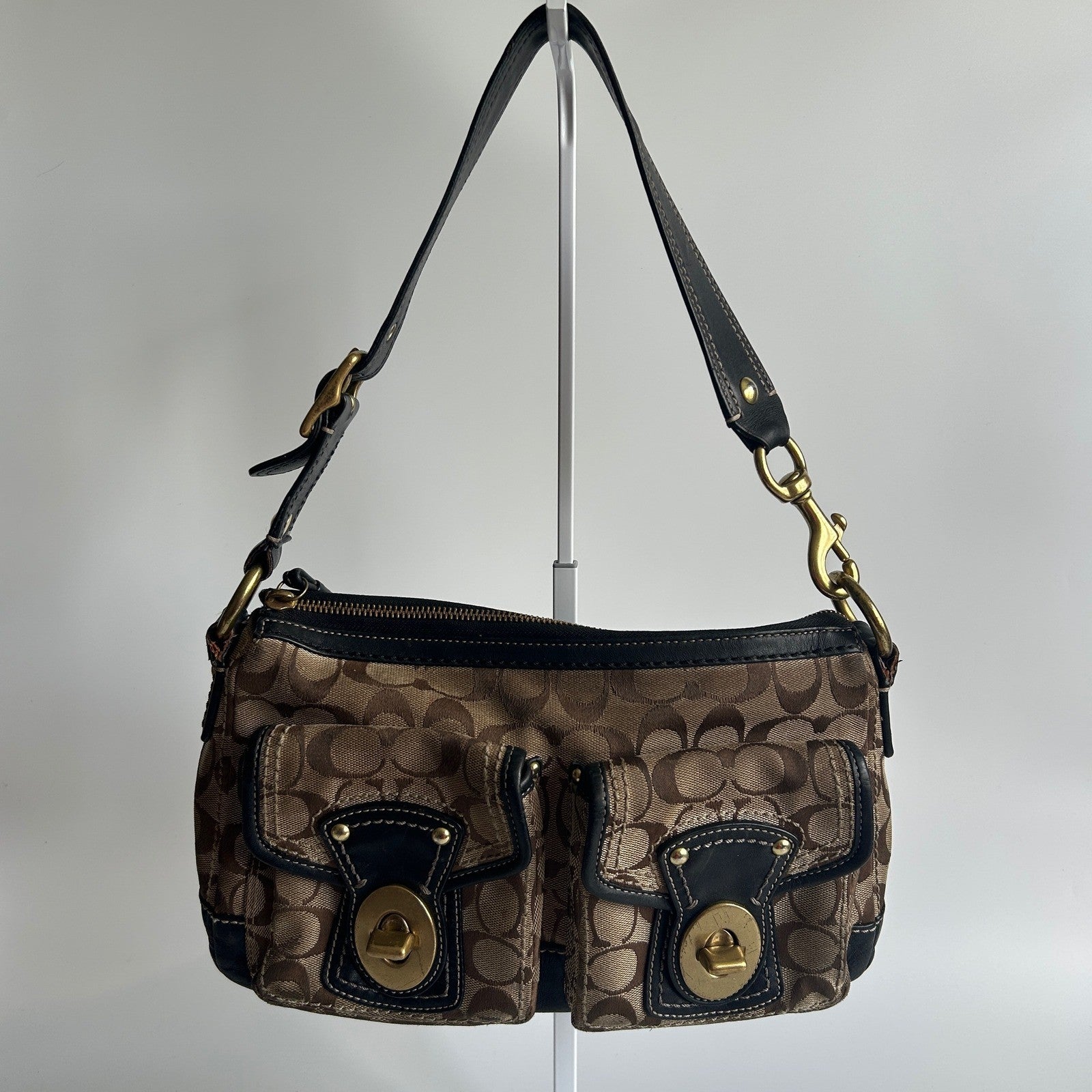 Coach Legacy Signature Brown Canvas Leather Shoulder Bag F12869 Fair