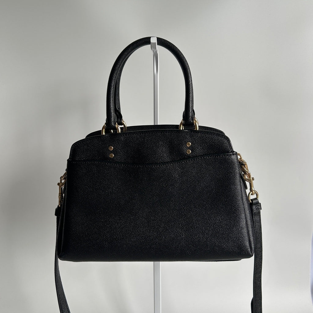 Coach Mini Lillie Carryall Black Crossgrain Leather Satchel Excellent