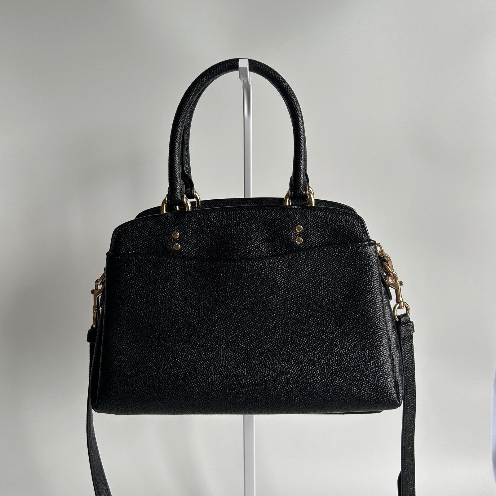 Coach Mini Lillie Carryall Black Crossgrain Leather Satchel Excellent