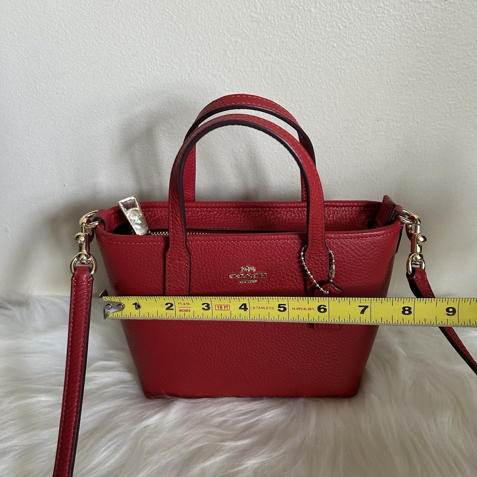 Coach Mini City Tote Red Pebbled Leather Shoulder Bag Excellent