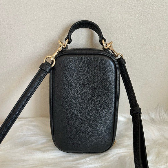 Coach Eva Phone Crossbody Black Pebbled Leather Bag Excellent