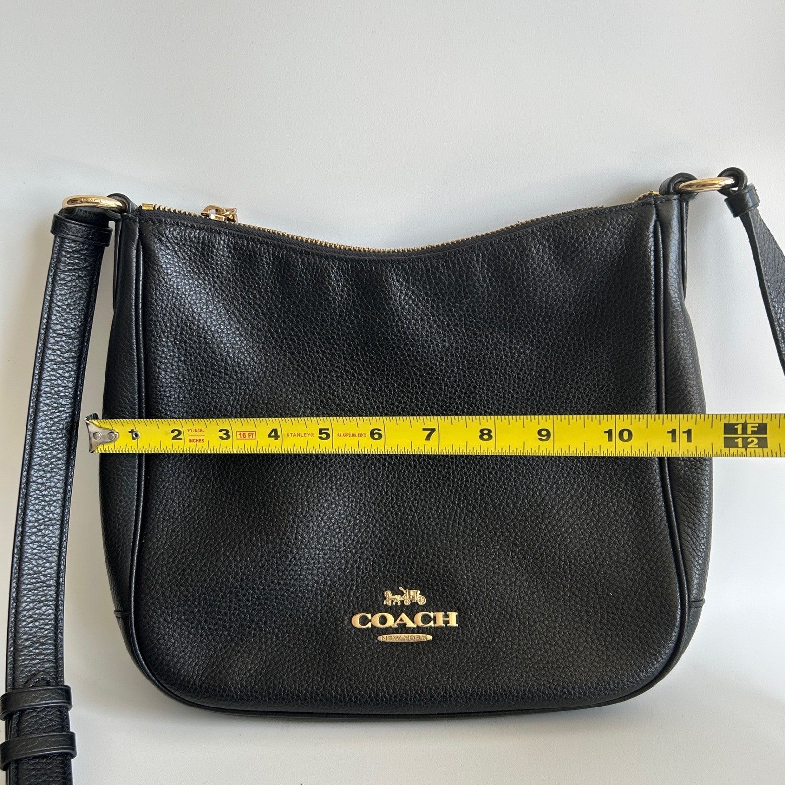 Coach Ellie File Bag Black Refined Pebble Leather Crossbody Excellent