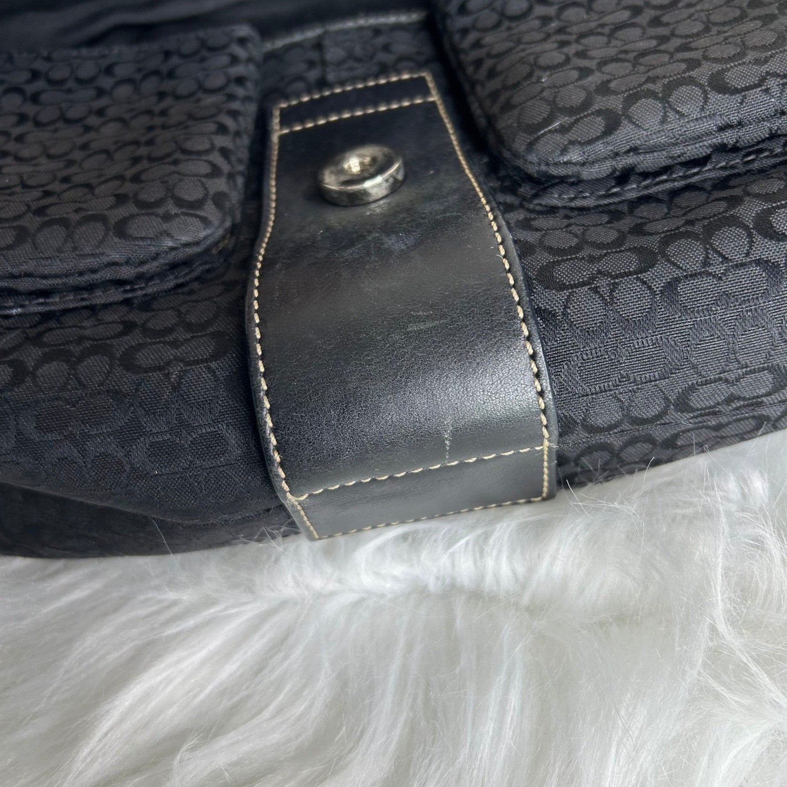 Coach Soho 1466 Black Signature Jacquard Leather Shoulder Bag GOOD