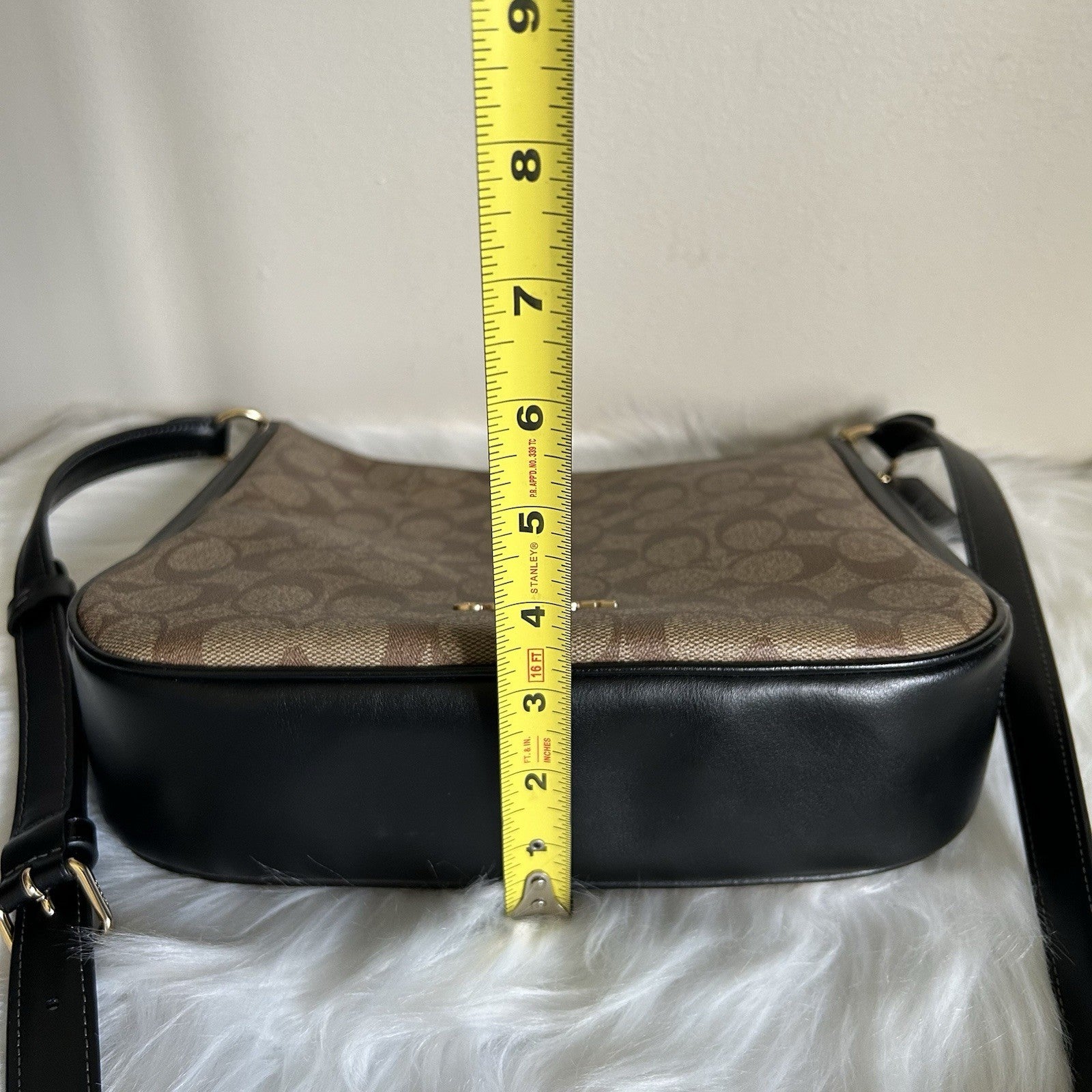 Coach File Bag Khaki Black Signature Canvas Leather Crossbody Excellent