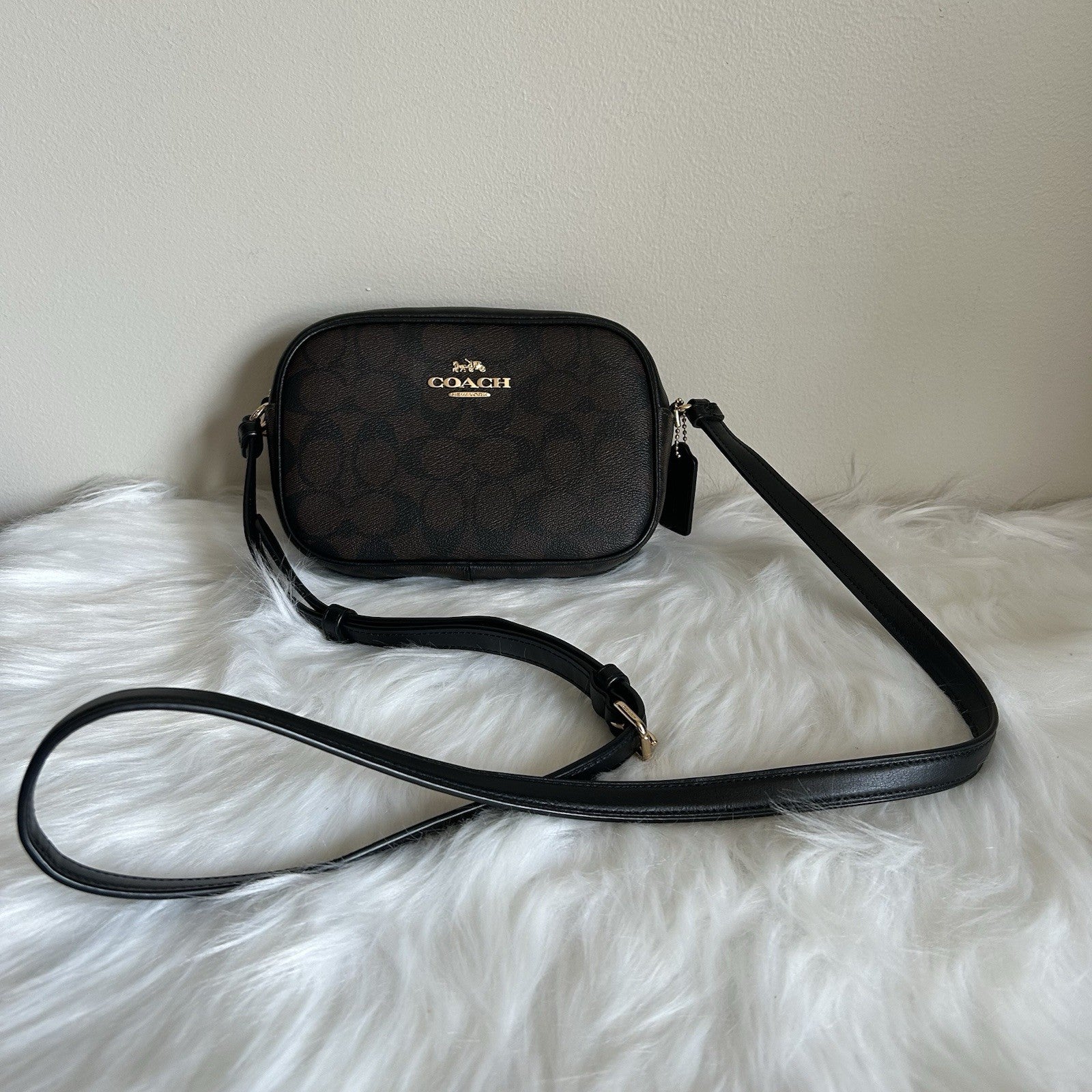 Coach Jamie Camera Bag Brown Black Signature Canvas Crossbody Excellent