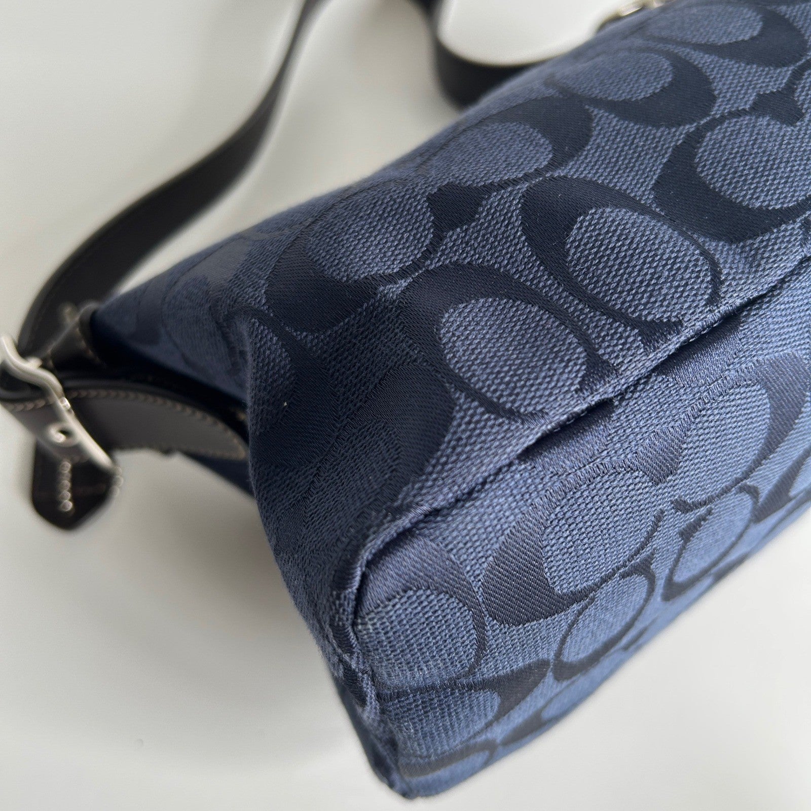 Coach Demi Bag Navy Blue Signature Canvas Leather Shoulder Bag Excellent