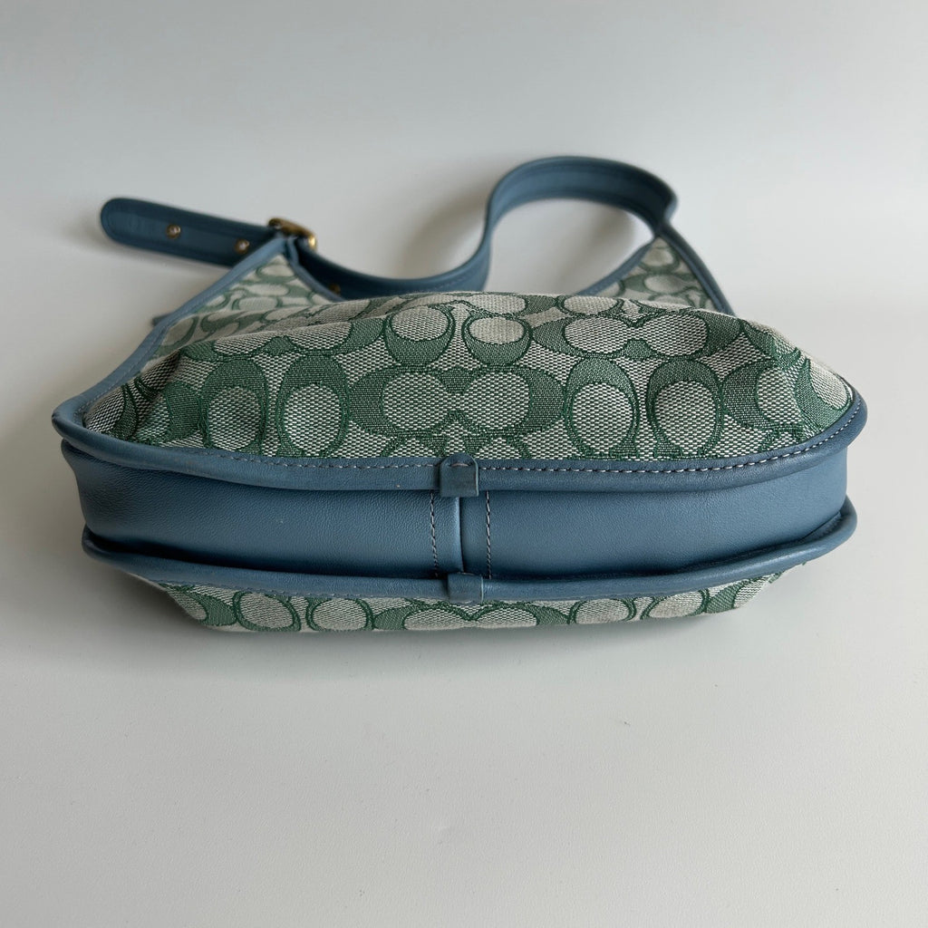 Coach Ergo C2588 Green Blue Signature Jacquard Leather Shoulder Bag Excellent