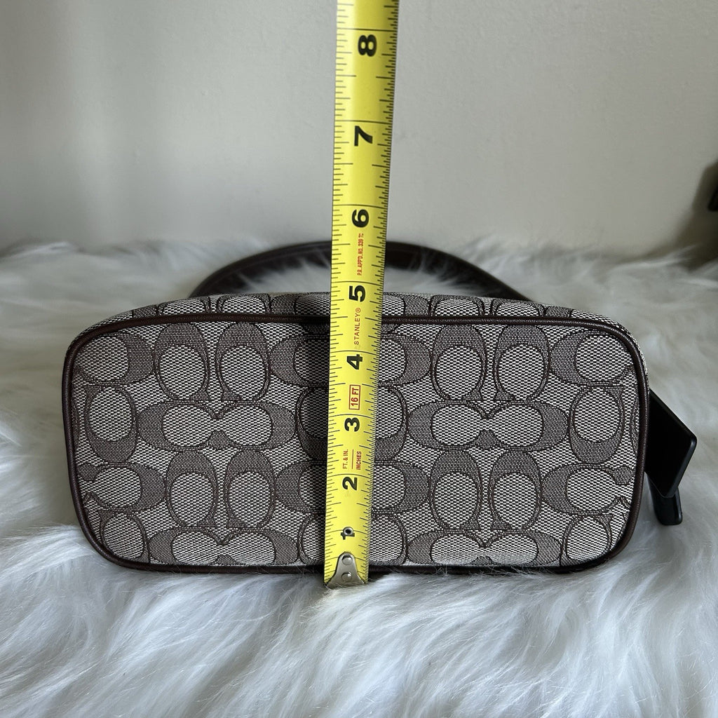 Coach Demi Bag Khaki Brown Signature Jacquard Leather Shoulder Bag Excellent