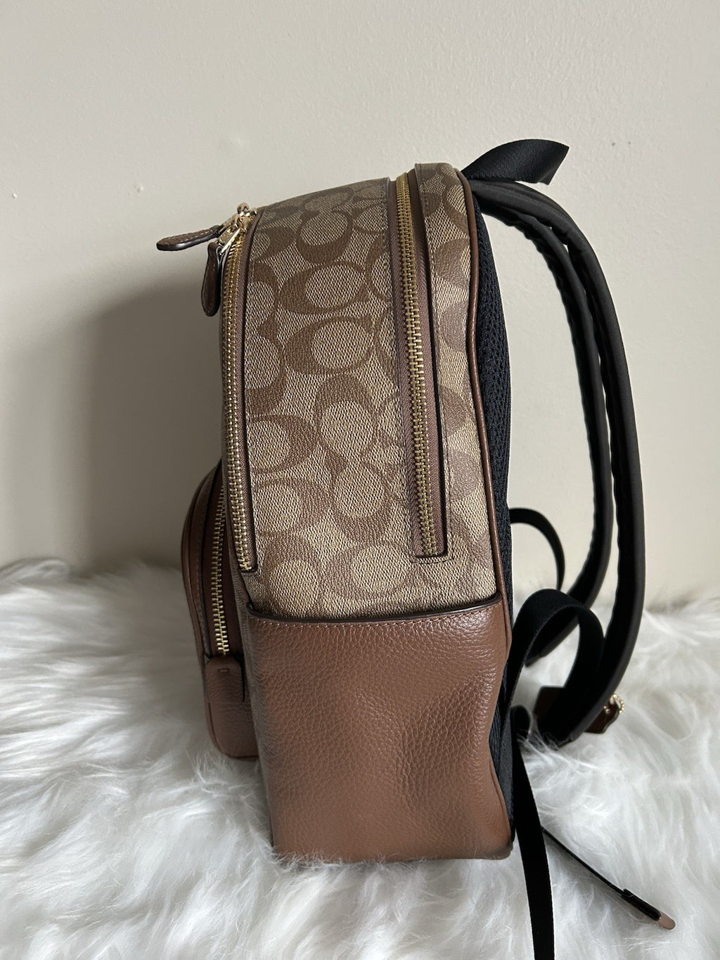 Coach Court Backpack Khaki Saddle Signature Canvas Leather 5671 Excellent