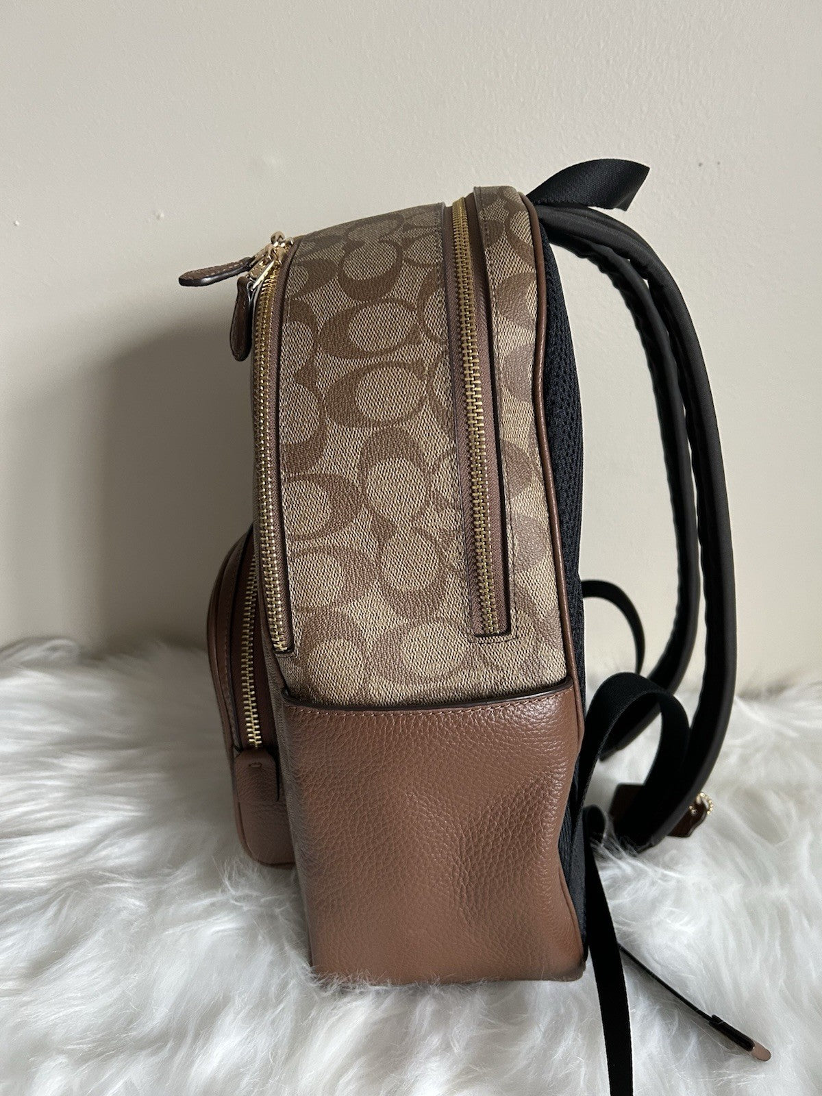 Coach Court Backpack Khaki Saddle Signature Canvas Leather 5671 Excellent