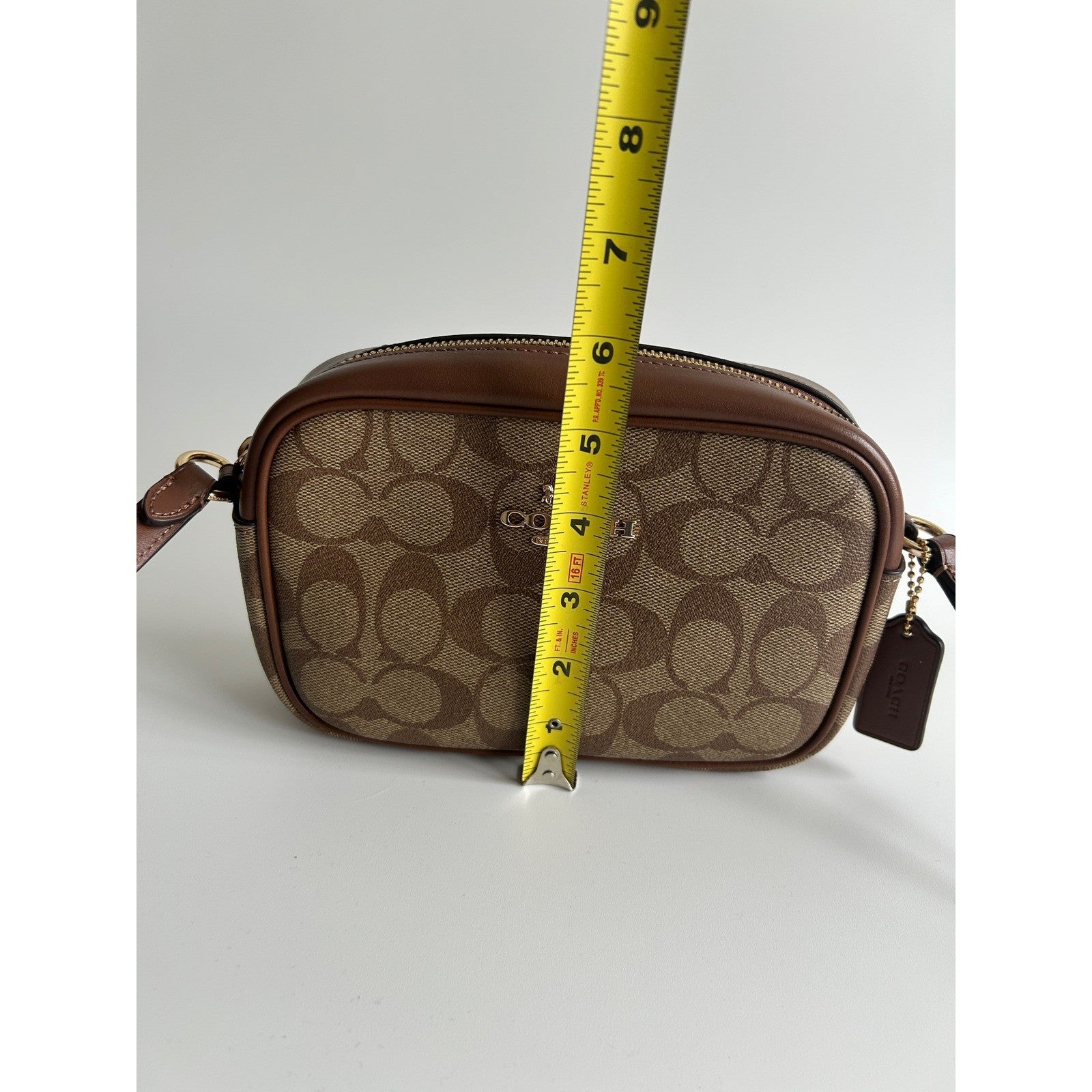 Coach Mini Jamie Camera Bag Brown Signature Canvas Crossbody Excellent