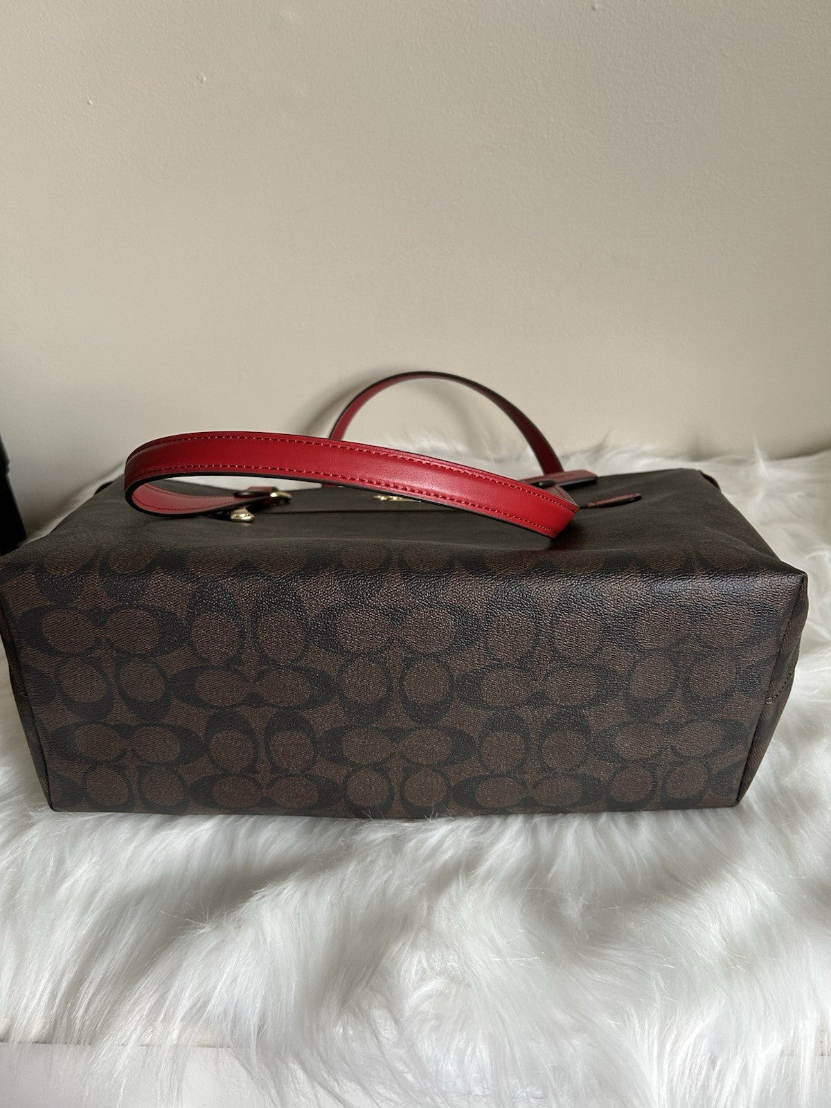 Coach Gallery Tote Brown Red Signature Canvas Leather Shoulder Bag NEW