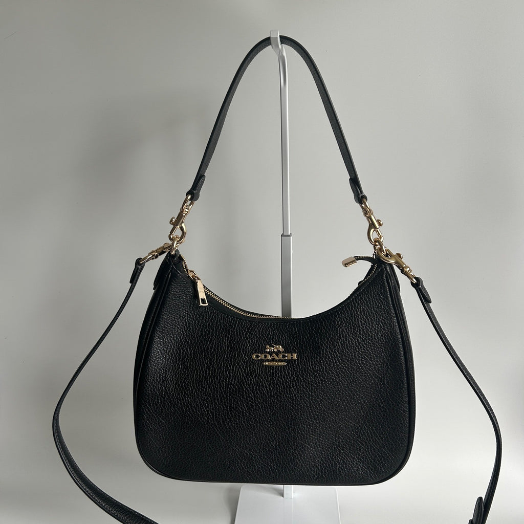 Coach Teri Hobo Black Pebbled Leather Shoulder Bag Excellent