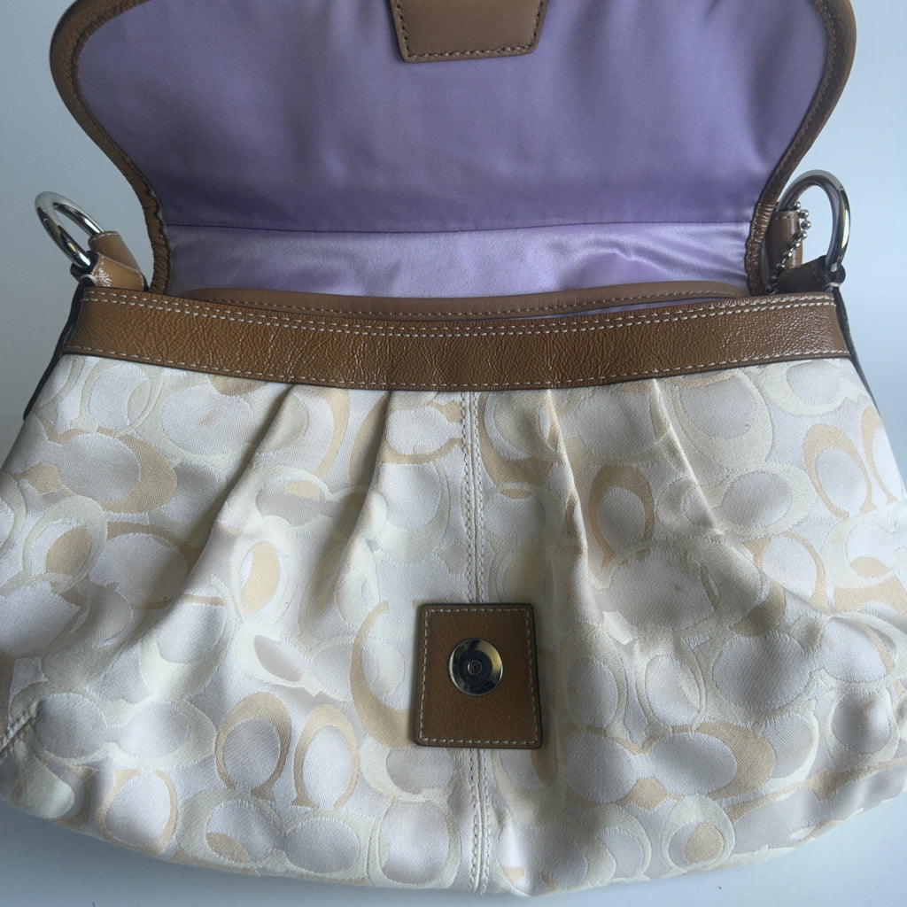 Coach Soho Signature Cream Tan Jacquard Leather Shoulder Bag GOOD