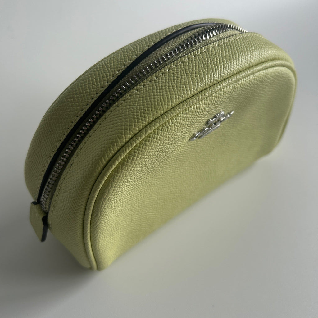 Coach Cosmetic Case 17 Lime Green Crossgrain Leather Dome Pouch Excellent