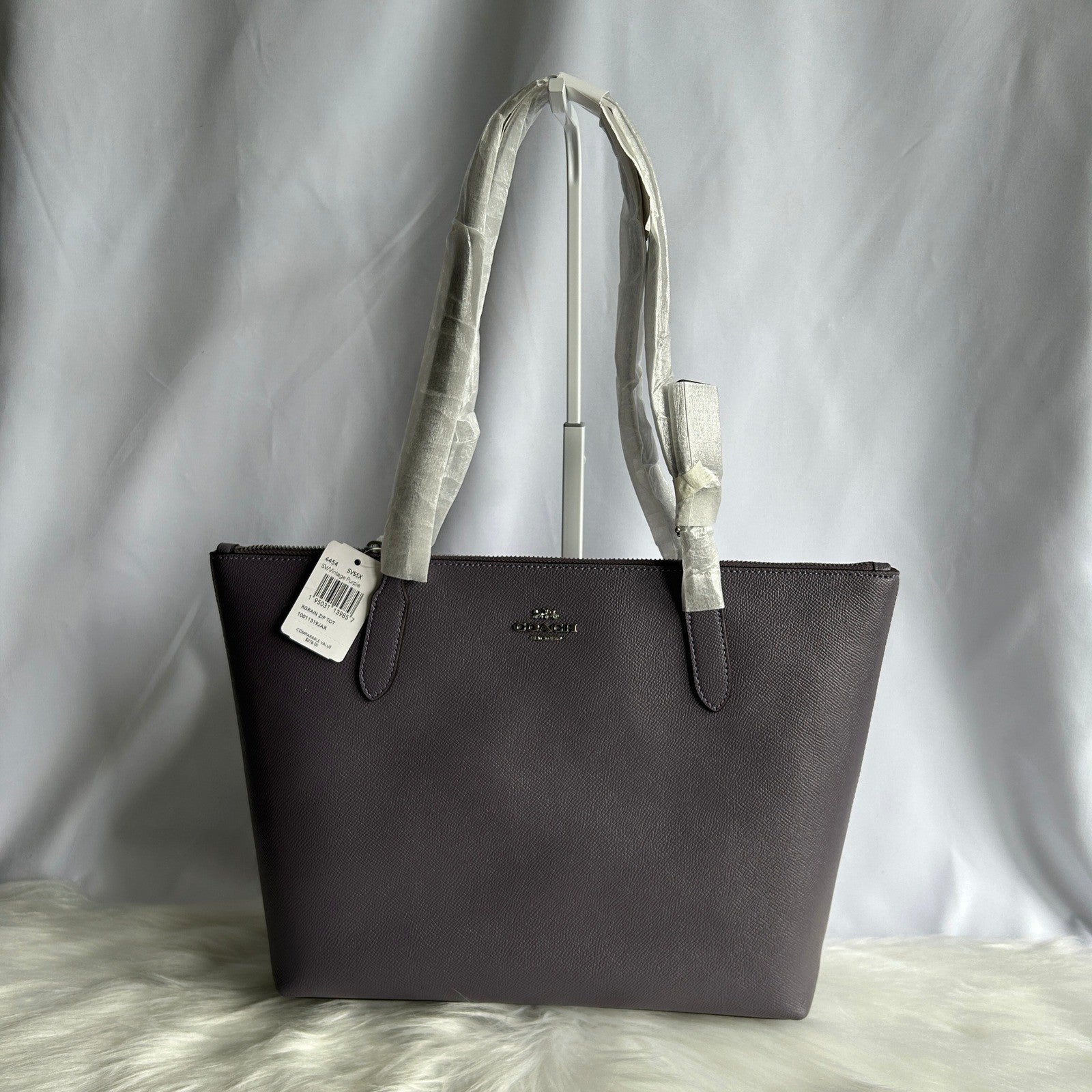 Coach Fiona Vintage Purple Crossgrain Leather Zip Tote Bag NEW 4454 CW395