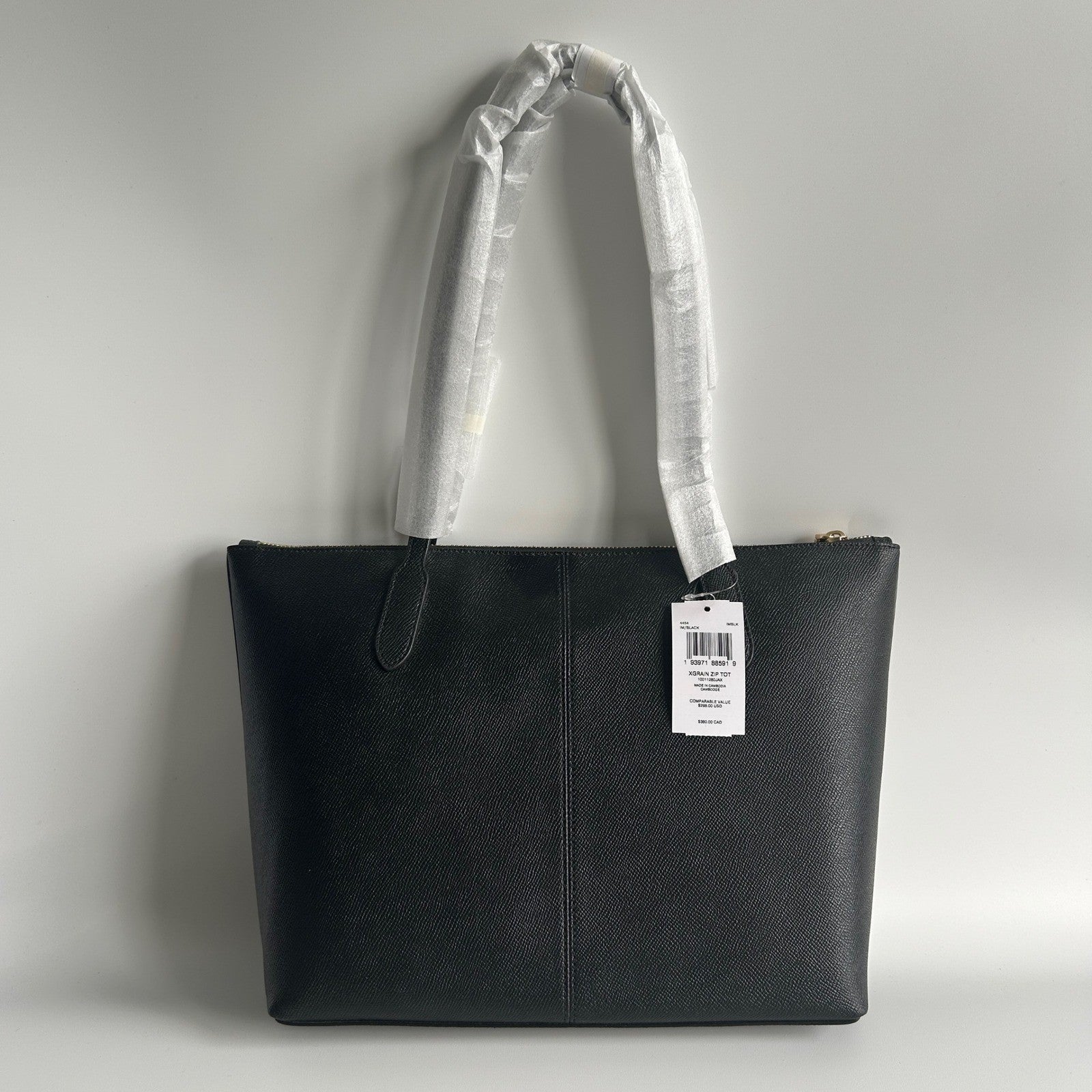 Coach Zip Top Tote Black Crossgrain Leather Bag NEW