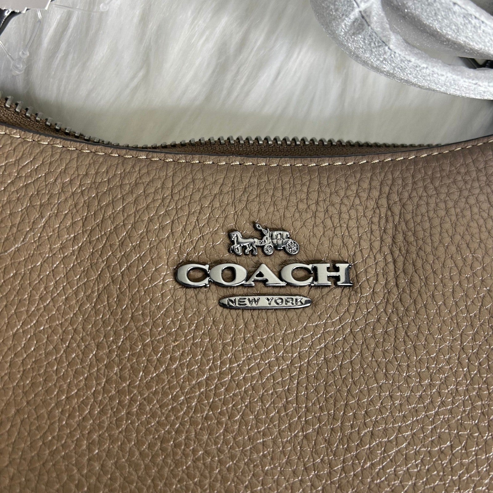 Coach Teri Dark Stone Pebbled Leather Shoulder Bag CV934 NEW