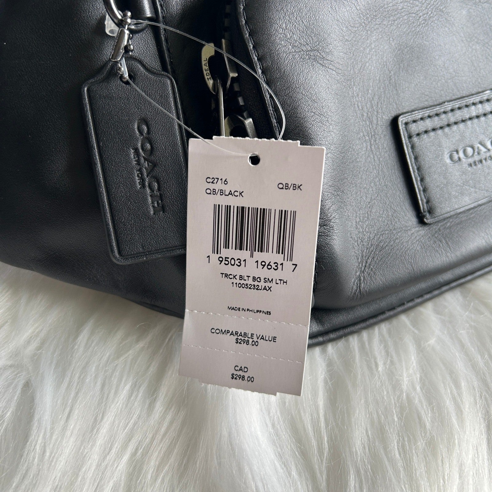 Coach Track Belt Bag Black Pebbled Leather C2716 NWT