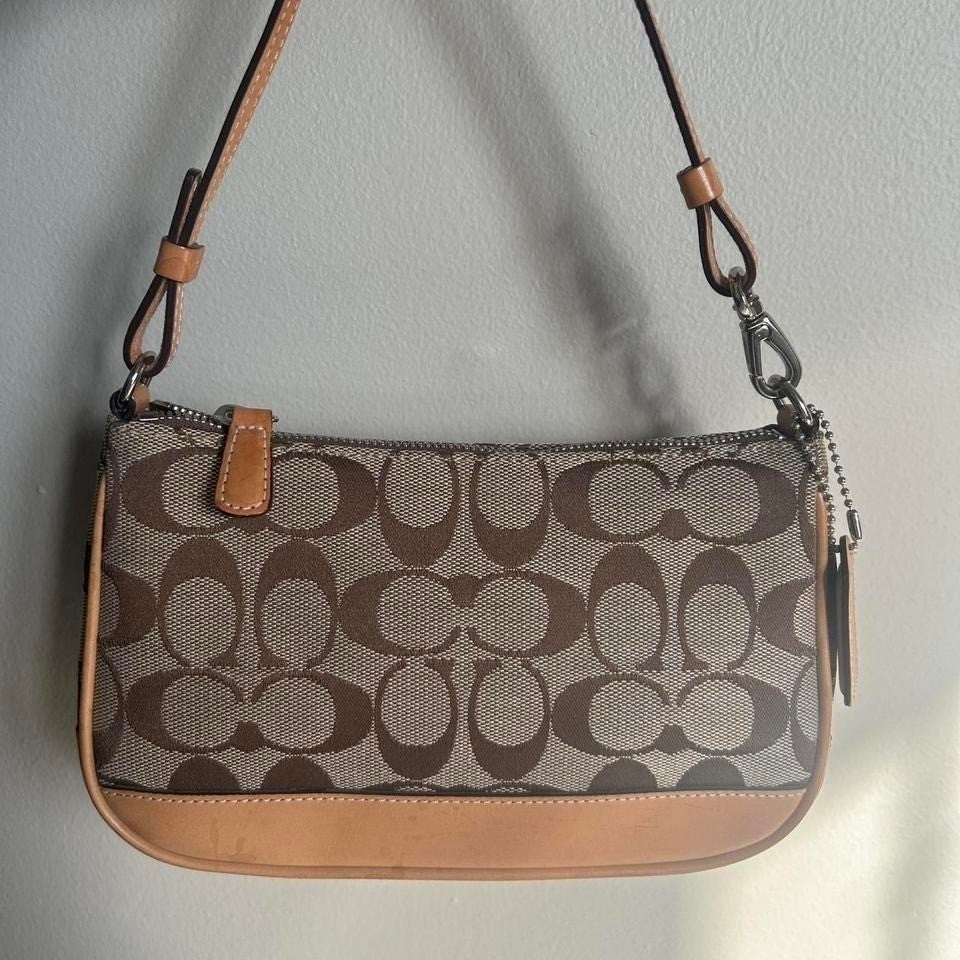 Coach Signature Demi Pouch Brown Canvas Leather 6094 Shoulder Bag Good