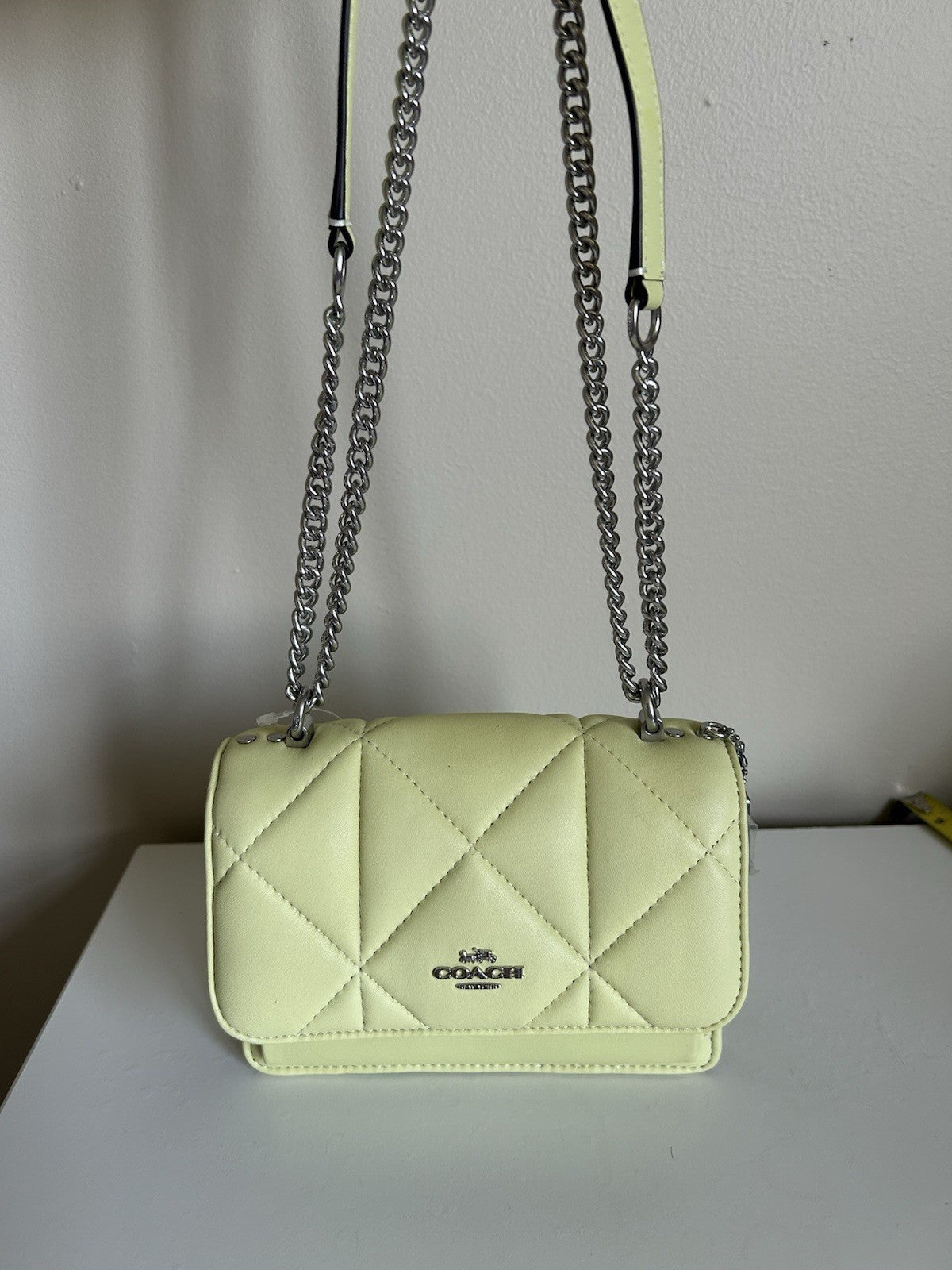 Coach Puffy Diamond Klare Pale Lime Leather Shoulder Bag NEW